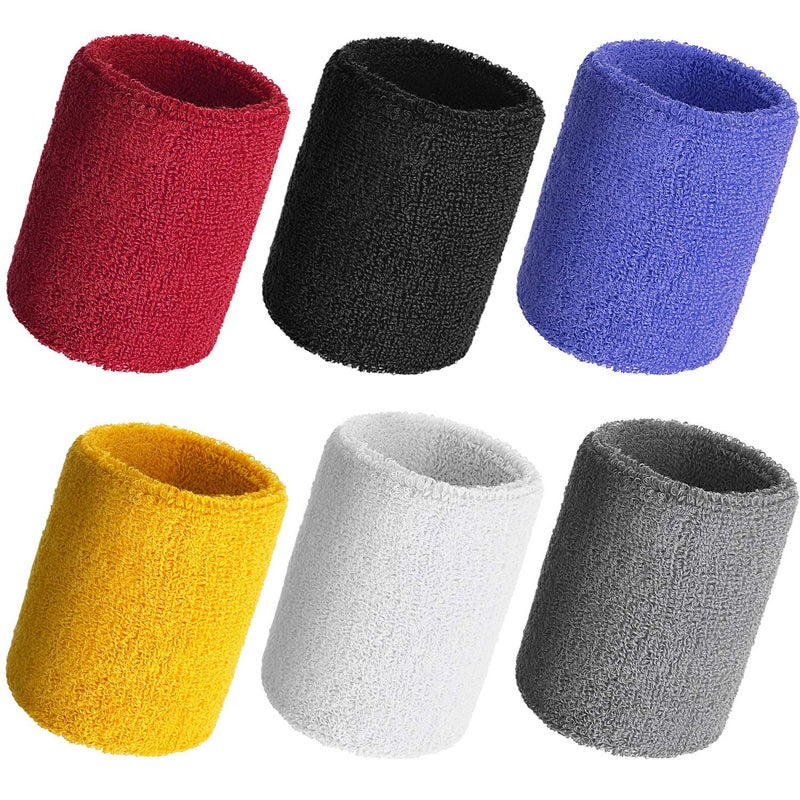 Bememo 12 Pcs Neon Sweatbands Wristband Sweat Wrist Band Competitions Absorbent Sweatbands for Men Women, for Sports, Running(3.15",Black, Red, White, Light Yellow, Lake Blue, Gray) - Image 5